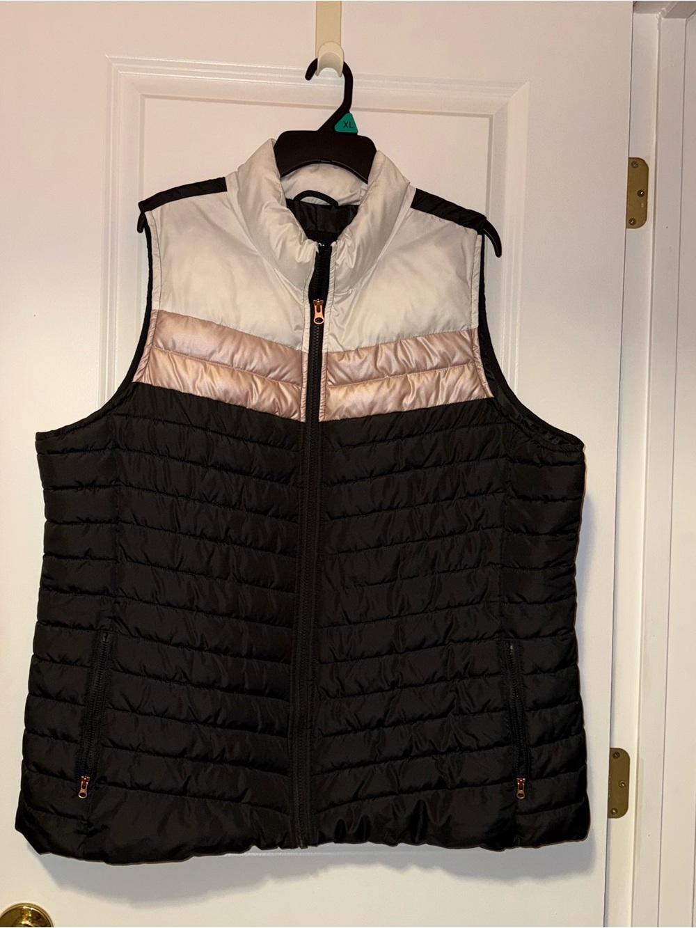 Maurices Black Quilted Vest with White and Rose Accents